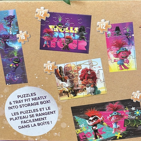 NEW Trolls World Tour 7 wood puzzles tray storage box Dream Works - Picture 7 of 8